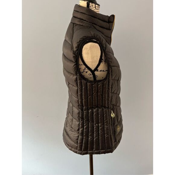 Michael Michael Kors Women’s Size M Dark Gray Puffer Vest Jacket Full Zip Gold - Picture 4 of 11